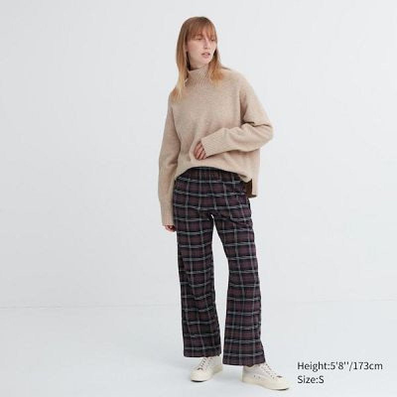 Pantalon Uniqlo Flannel Checked Femme Marron | 766449