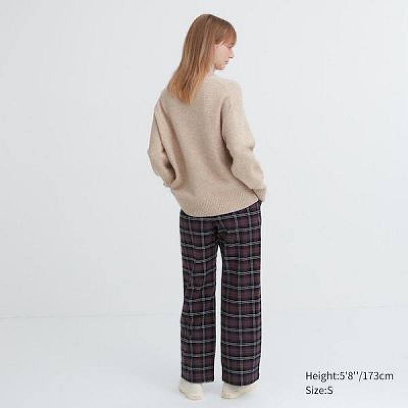 Pantalon Uniqlo Flannel Checked Femme Marron | 766449