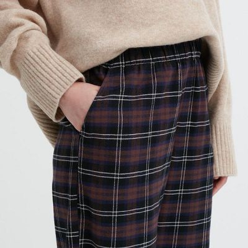 Pantalon Uniqlo Flannel Checked Femme Marron | 766449