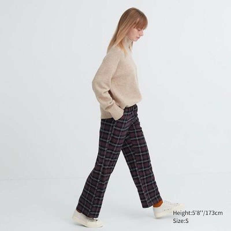 Pantalon Uniqlo Flannel Checked Femme Marron | 766449