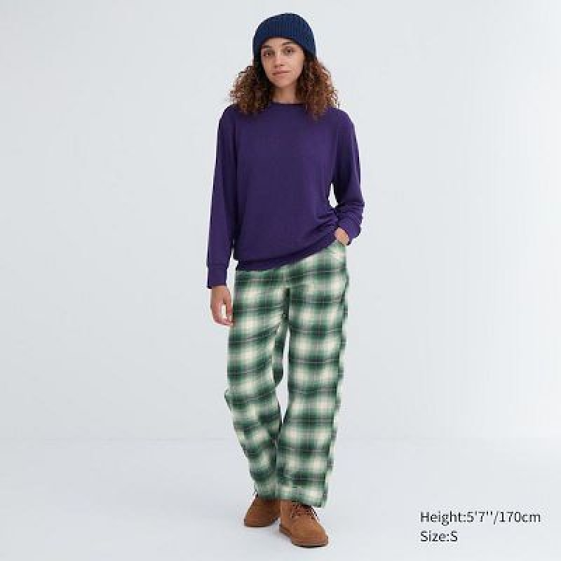 Pantalon Uniqlo Flannel Checked Femme Vert | 4402142
