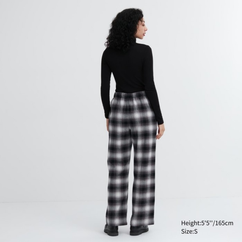 Pantalon Uniqlo Flannel Checked Lounge Femme Grise | 5423571