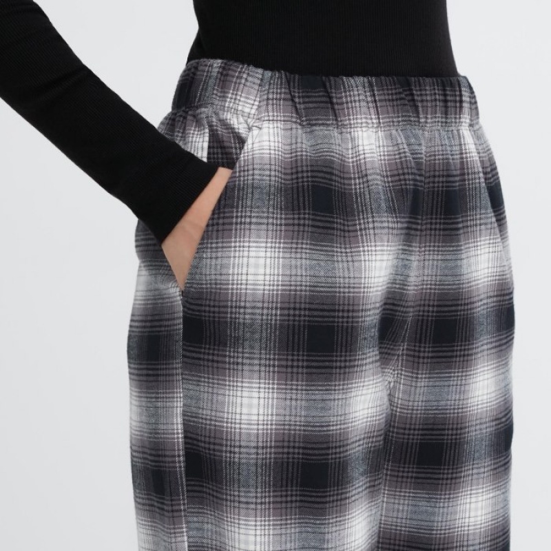 Pantalon Uniqlo Flannel Checked Lounge Femme Grise | 5423571
