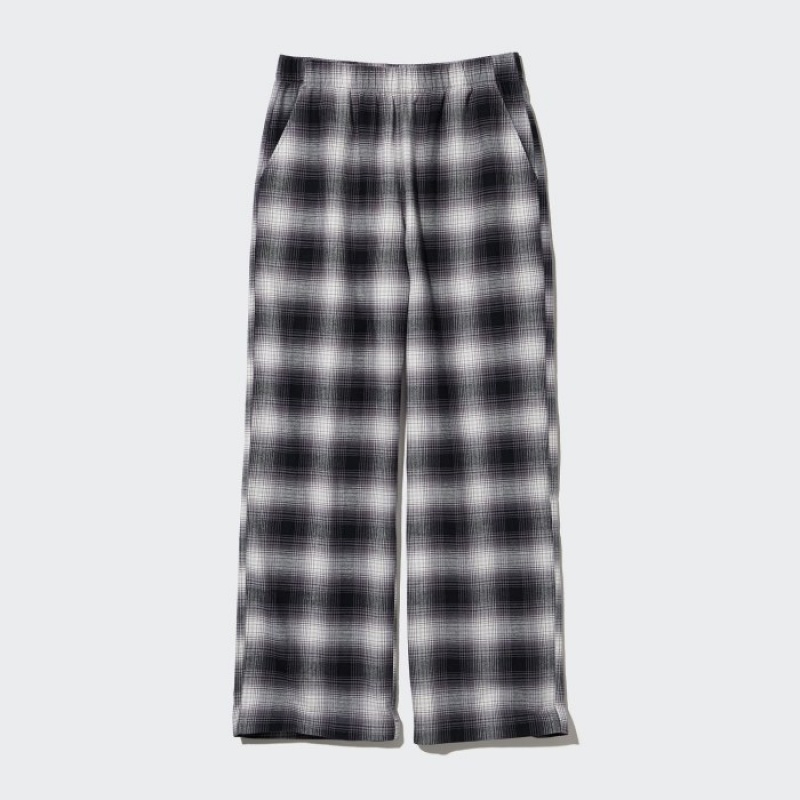 Pantalon Uniqlo Flannel Checked Lounge Femme Grise | 5423571
