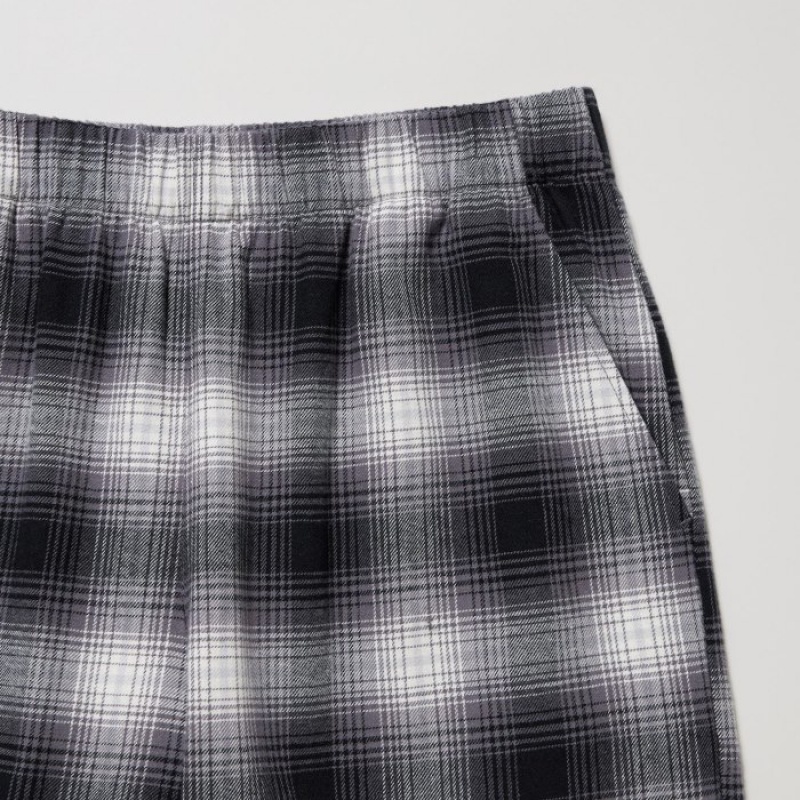 Pantalon Uniqlo Flannel Checked Lounge Femme Grise | 5423571