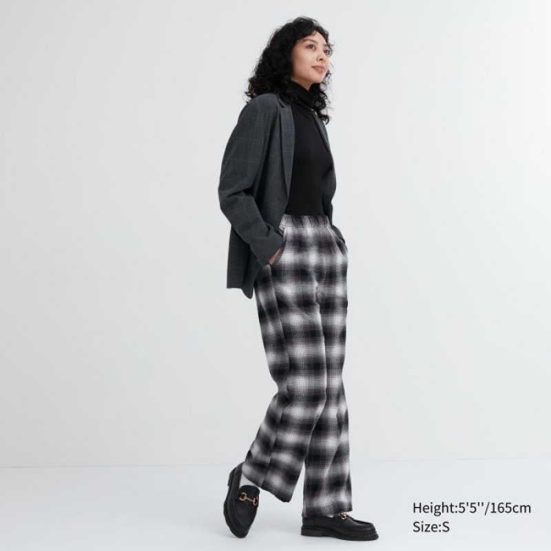 Pantalon Uniqlo Flannel Checked Lounge Femme Grise | 5423571