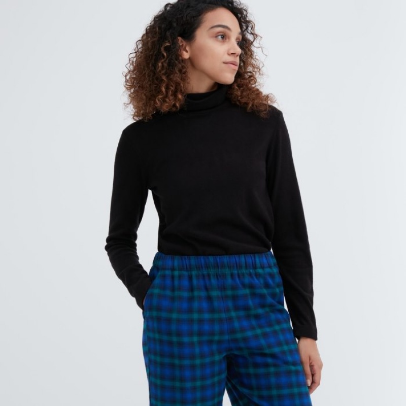 Pantalon Uniqlo Flannel Checked Lounge Femme Bleu | 4301532