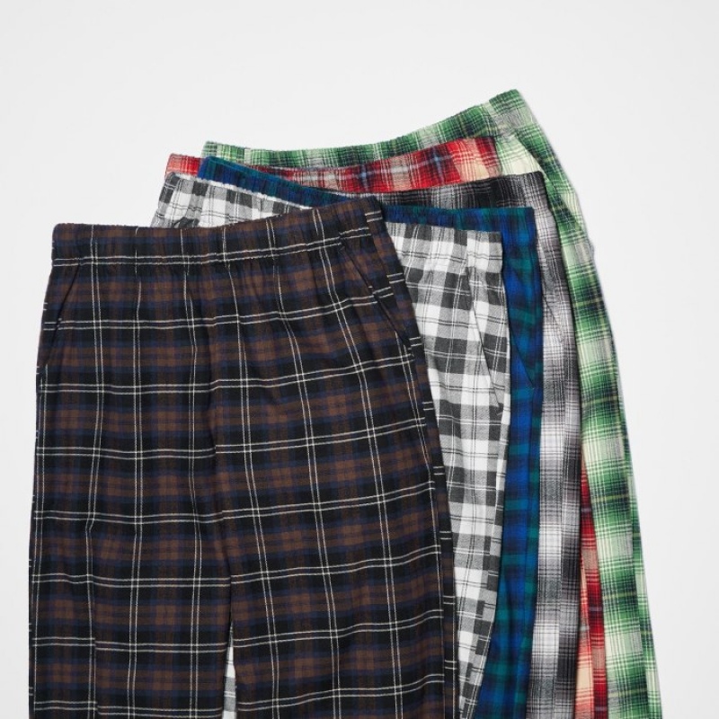 Pantalon Uniqlo Flannel Checked Lounge Femme Bleu | 4301532