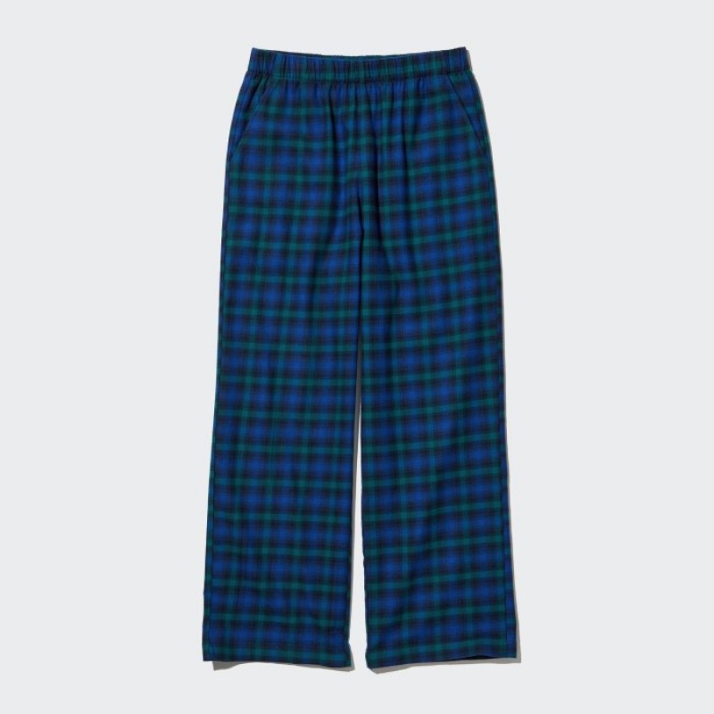Pantalon Uniqlo Flannel Checked Lounge Femme Bleu | 4301532