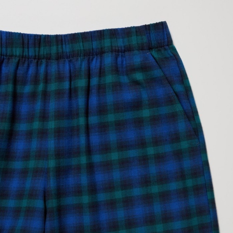 Pantalon Uniqlo Flannel Checked Lounge Femme Bleu | 4301532