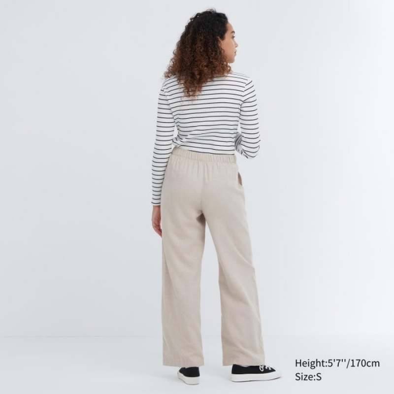 Pantalon Uniqlo Flannel Lounge Femme Beige | 6968163
