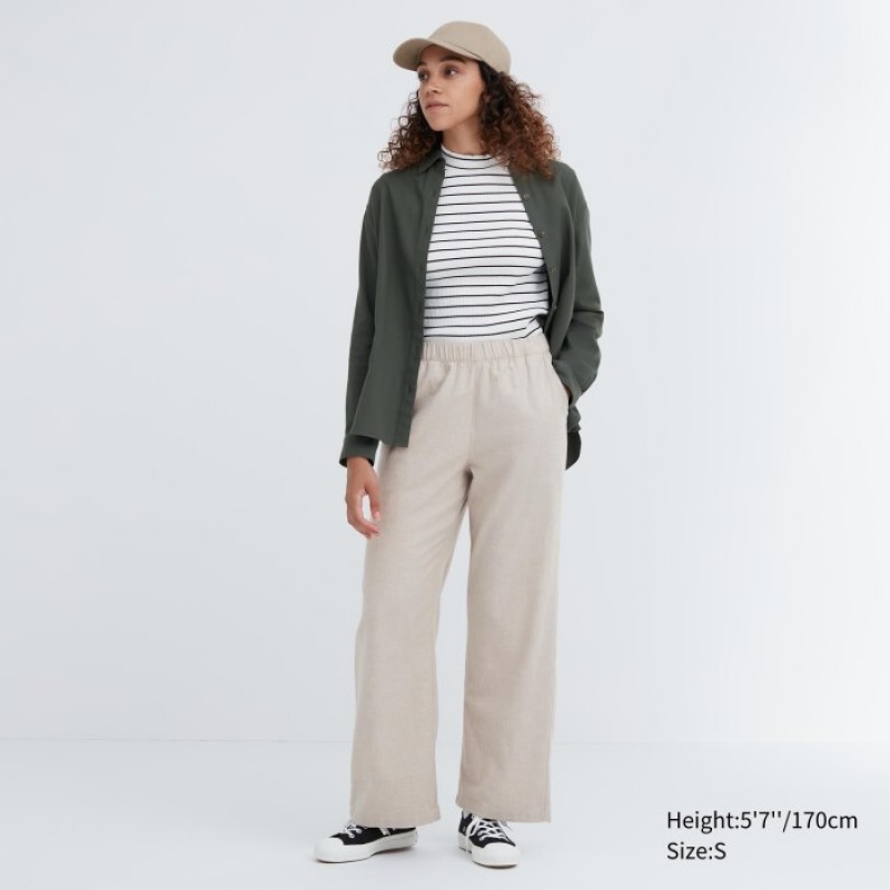 Pantalon Uniqlo Flannel Lounge Femme Beige | 6968163