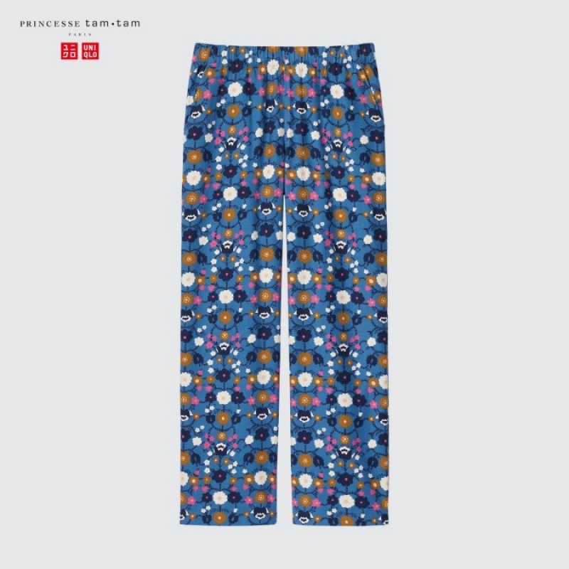 Pantalon Uniqlo Flannel Lounge Femme Bleu | 5561327