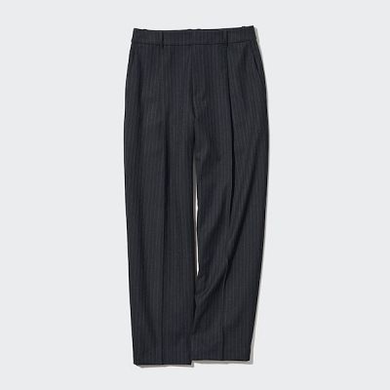 Pantalon Uniqlo HEATTECH Pleated Tapered Femme Bleu Marine | 8654718