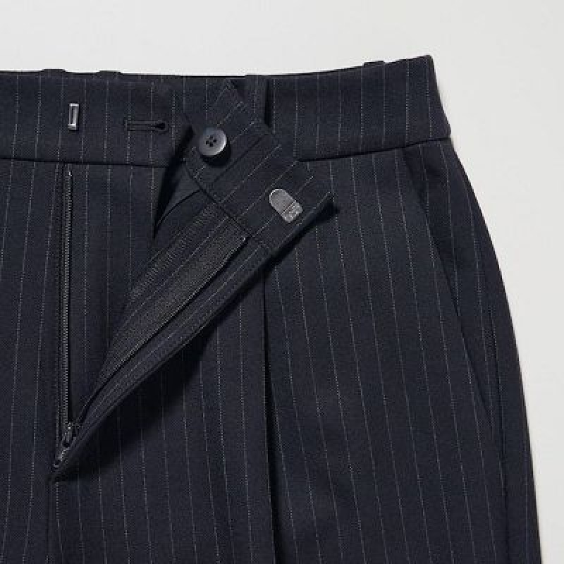 Pantalon Uniqlo HEATTECH Pleated Tapered Femme Bleu Marine | 8654718