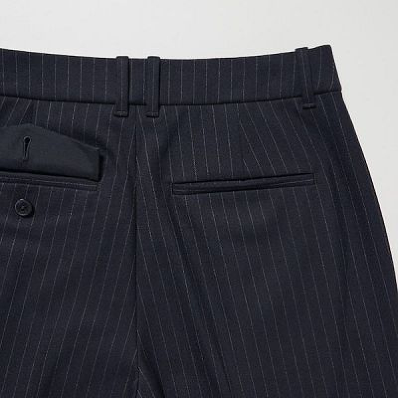 Pantalon Uniqlo HEATTECH Pleated Tapered Femme Bleu Marine | 8654718