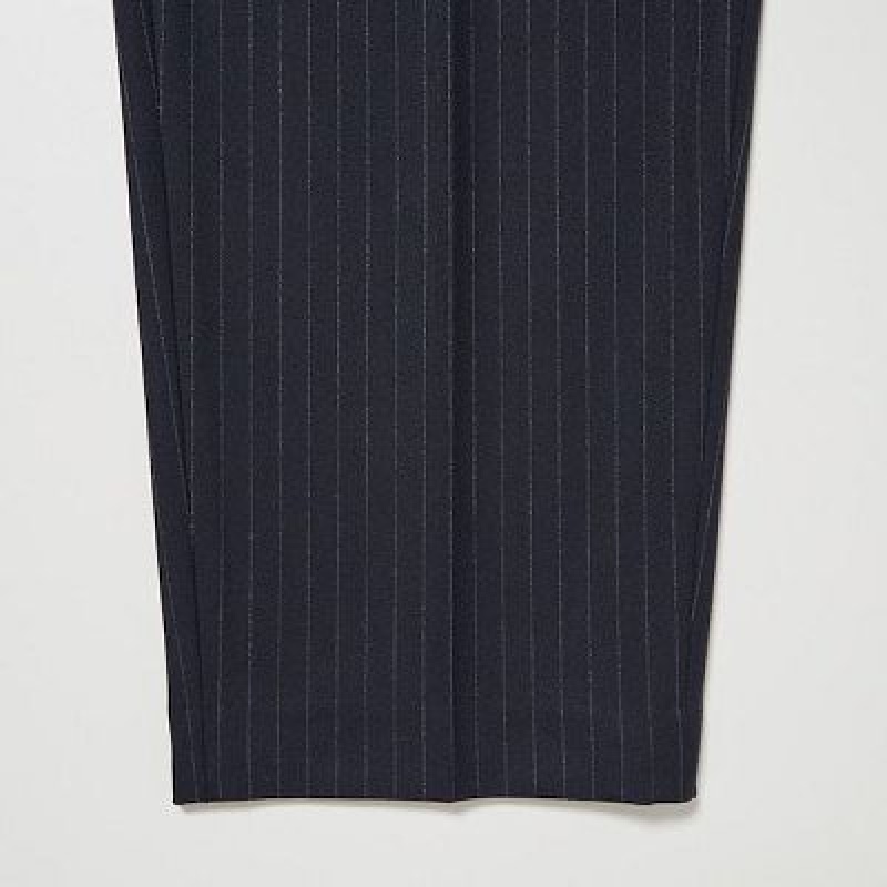Pantalon Uniqlo HEATTECH Pleated Tapered Femme Bleu Marine | 8654718