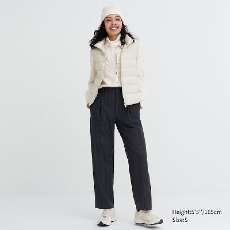 Pantalon Uniqlo HEATTECH Pleated Tapered Femme Bleu Marine | 8654718