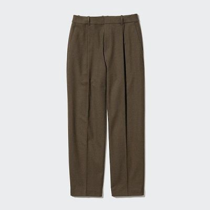Pantalon Uniqlo HEATTECH Pleated Tapered Femme Vert Olive | 7685622