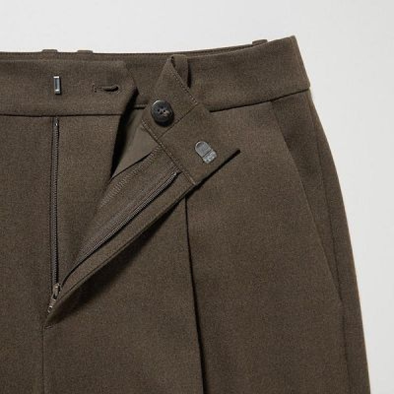 Pantalon Uniqlo HEATTECH Pleated Tapered Femme Vert Olive | 7685622
