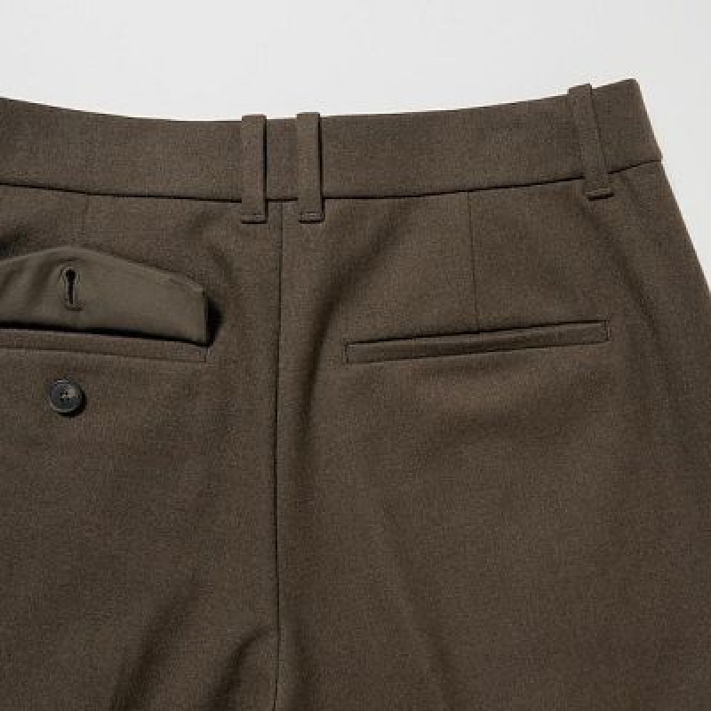 Pantalon Uniqlo HEATTECH Pleated Tapered Femme Vert Olive | 7685622