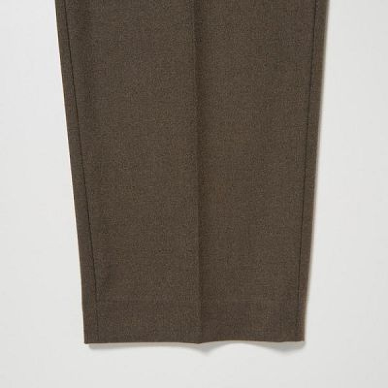 Pantalon Uniqlo HEATTECH Pleated Tapered Femme Vert Olive | 7685622