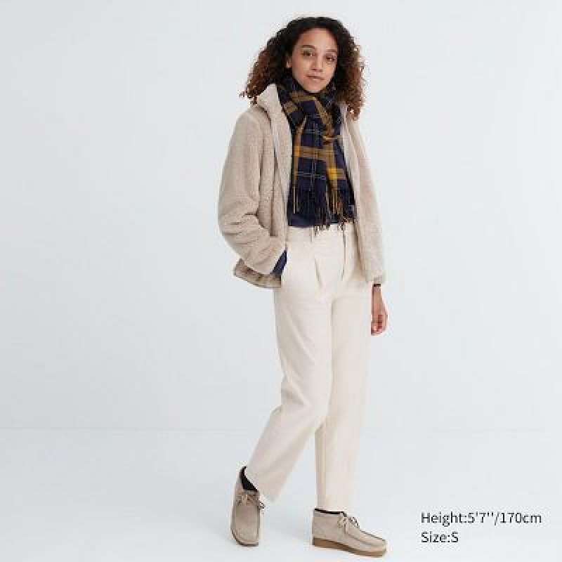 Pantalon Uniqlo HEATTECH Pleated Tapered Femme Blanche | 2282751