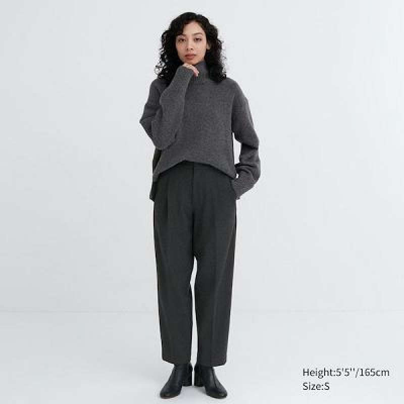 Pantalon Uniqlo HEATTECH Pleated Tapered Femme Noir | 8762571