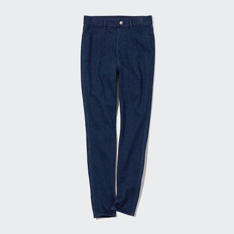 Pantalon Uniqlo HEATTECH Ultra Stretch High-Rise Denim Femme Bleu | 2102433