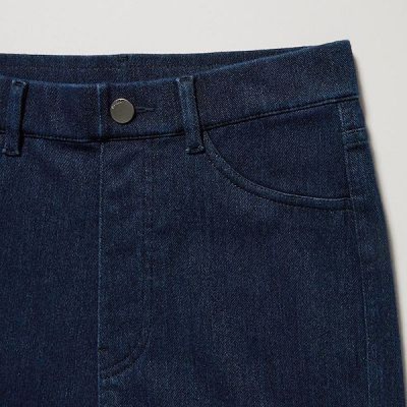 Pantalon Uniqlo HEATTECH Ultra Stretch High-Rise Denim Femme Bleu | 2102433