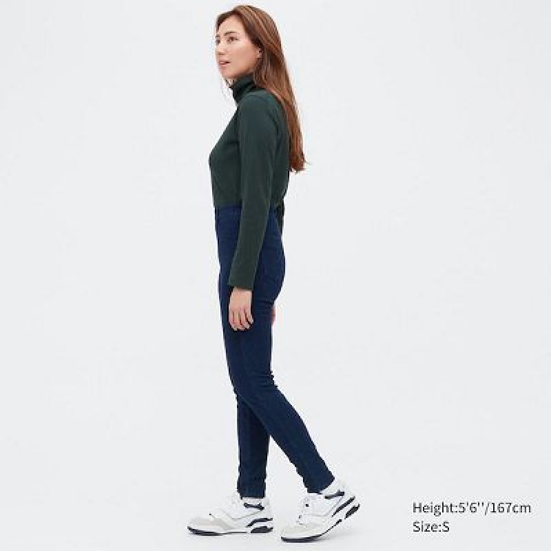 Pantalon Uniqlo HEATTECH Ultra Stretch High-Rise Denim Femme Bleu | 5070593