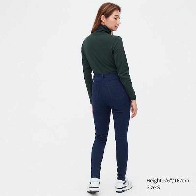 Pantalon Uniqlo HEATTECH Ultra Stretch High-Rise Denim Femme Bleu | 5070593