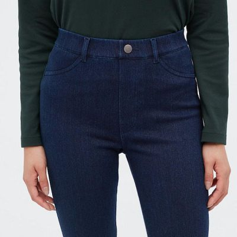 Pantalon Uniqlo HEATTECH Ultra Stretch High-Rise Denim Femme Bleu | 5070593