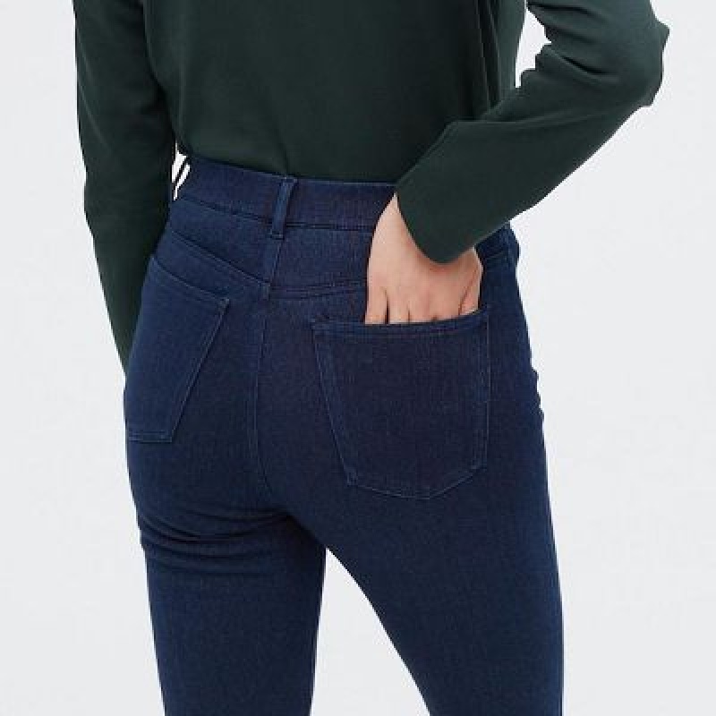 Pantalon Uniqlo HEATTECH Ultra Stretch High-Rise Denim Femme Bleu | 5070593