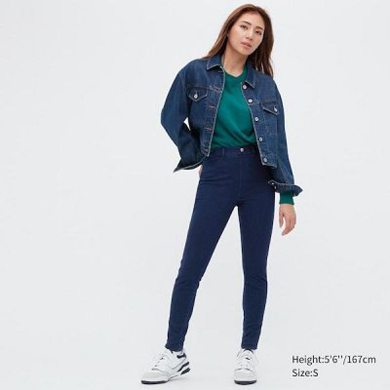 Pantalon Uniqlo HEATTECH Ultra Stretch High-Rise Denim Femme Bleu | 5070593