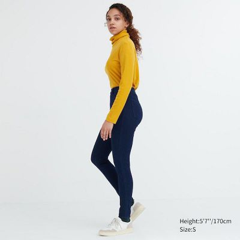 Pantalon Uniqlo HEATTECH Ultra Stretch High-Rise Denim Femme Bleu | 6153004
