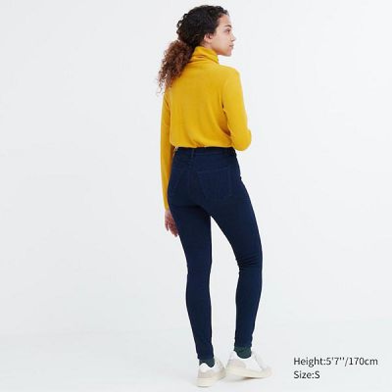 Pantalon Uniqlo HEATTECH Ultra Stretch High-Rise Denim Femme Bleu | 6153004