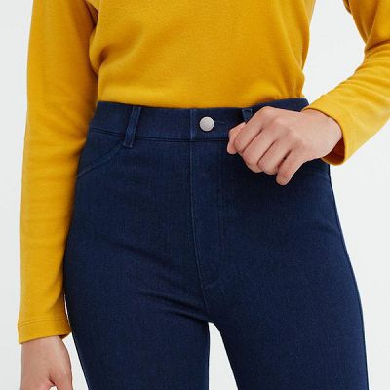 Pantalon Uniqlo HEATTECH Ultra Stretch High-Rise Denim Femme Bleu | 6153004