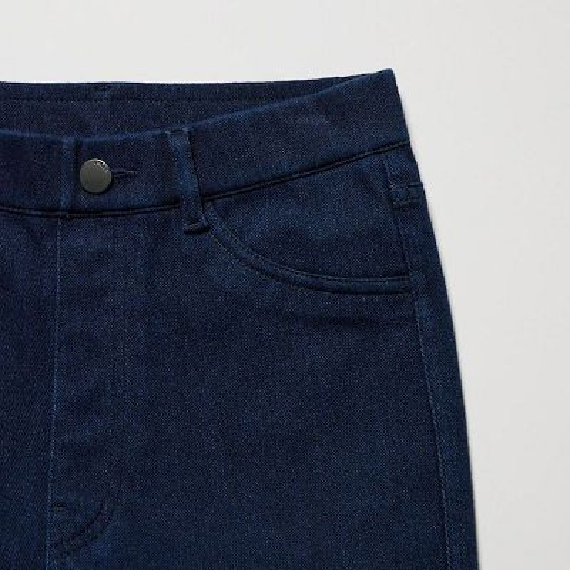 Pantalon Uniqlo HEATTECH Ultra Stretch High-Rise Denim Femme Bleu | 6153004