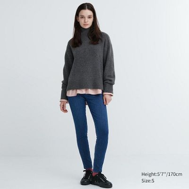 Pantalon Uniqlo HEATTECH Ultra Stretch High-Rise Denim Femme Bleu | 5599351