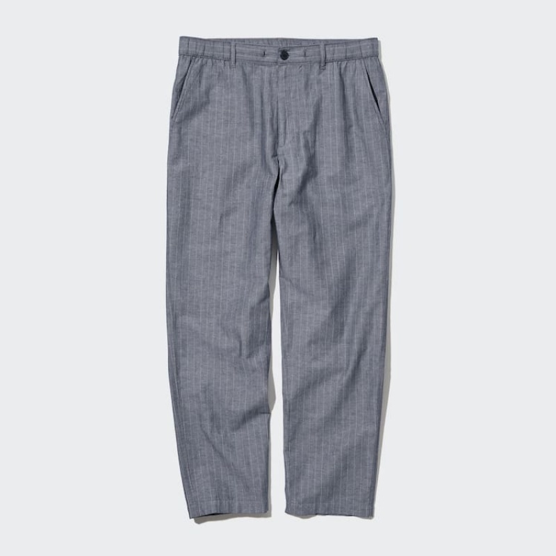 Pantalon Uniqlo Linen Blend Striped Relaxed Fit Homme Bleu | 5732392