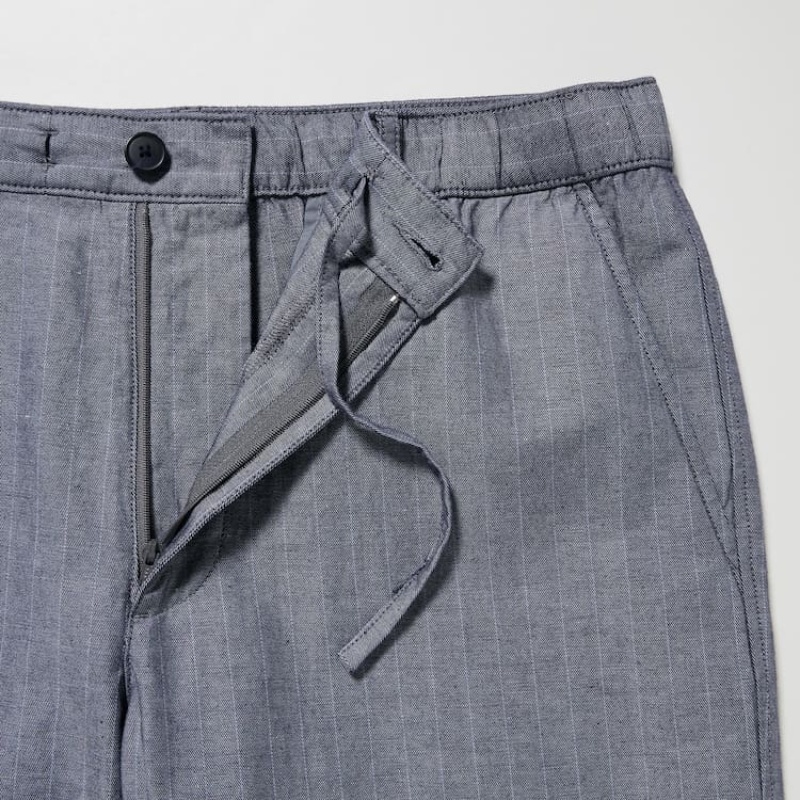 Pantalon Uniqlo Linen Blend Striped Relaxed Fit Homme Bleu | 5732392