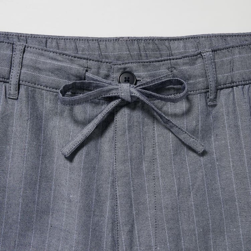 Pantalon Uniqlo Linen Blend Striped Relaxed Fit Homme Bleu | 5732392