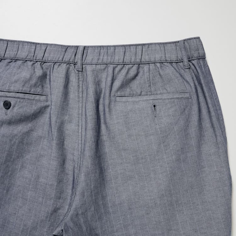 Pantalon Uniqlo Linen Blend Striped Relaxed Fit Homme Bleu | 5732392