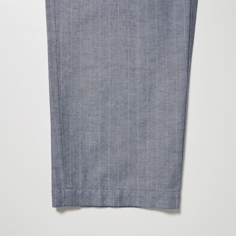 Pantalon Uniqlo Linen Blend Striped Relaxed Fit Homme Bleu | 5732392