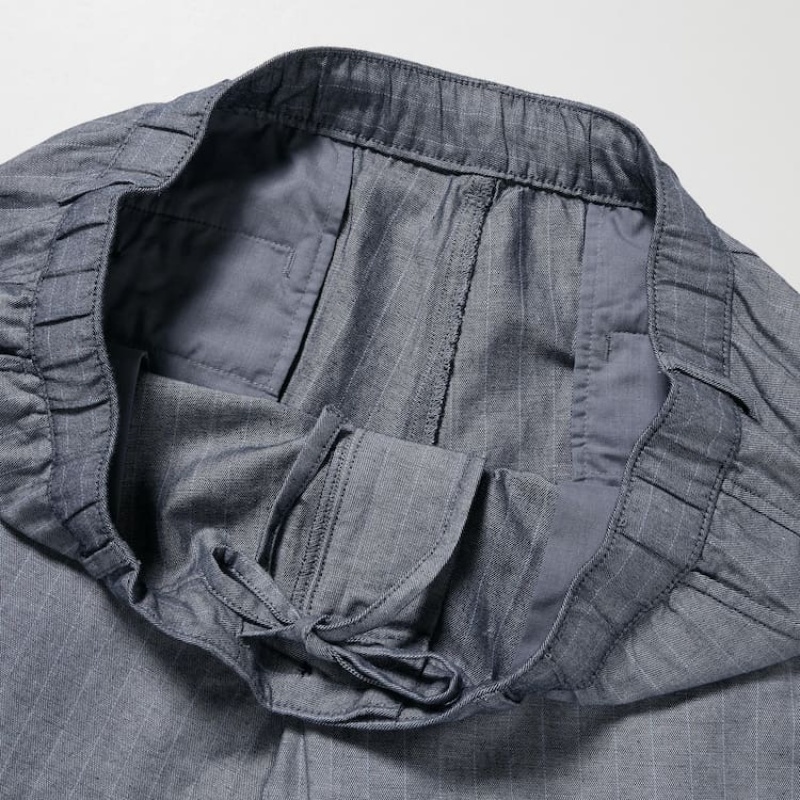 Pantalon Uniqlo Linen Blend Striped Relaxed Fit Homme Bleu | 5732392