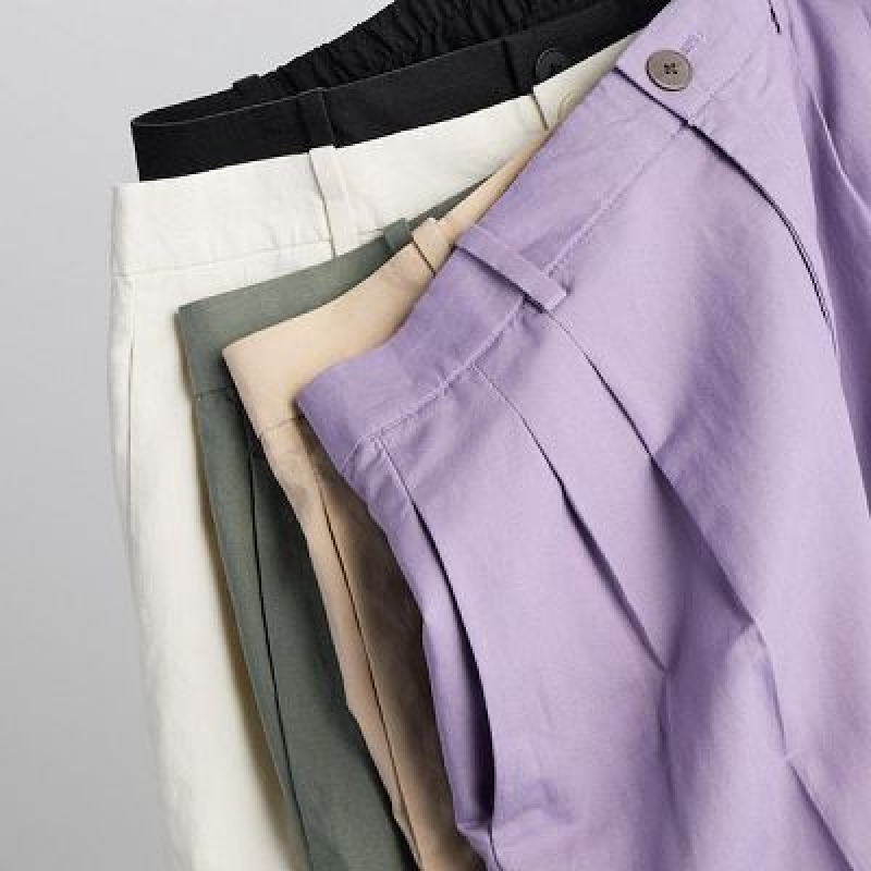 Pantalon Uniqlo Linen Blend Tucked Wide Femme Violette | 6313214
