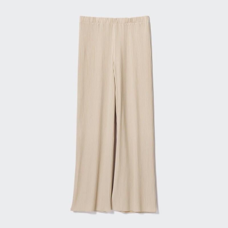 Pantalon Uniqlo Pleated Straight Femme Beige | 8947899