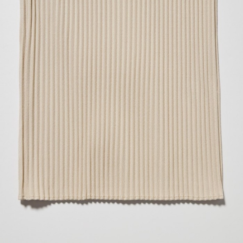 Pantalon Uniqlo Pleated Straight Femme Beige | 8947899