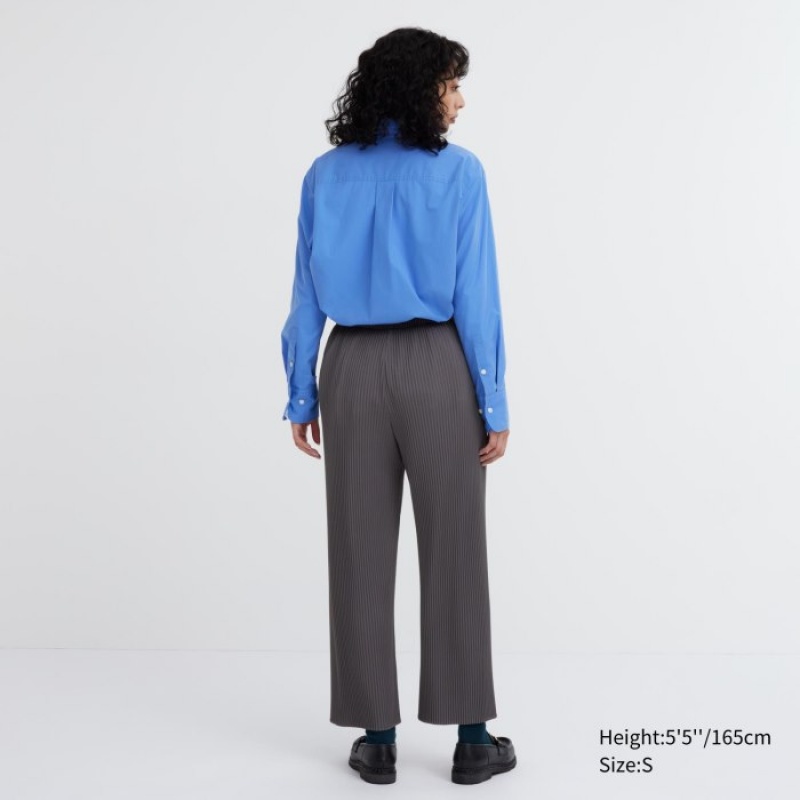 Pantalon Uniqlo Pleated Straight Femme Grise | 3351231